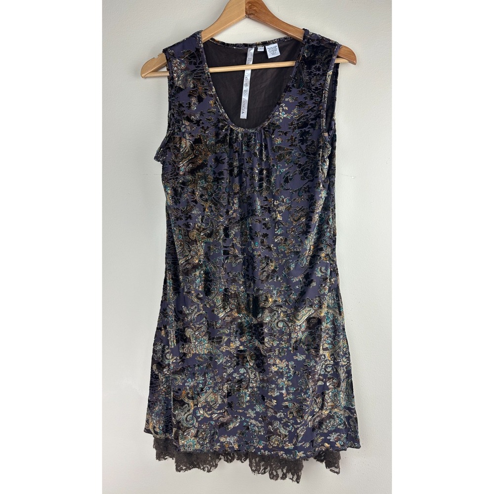 Rancho Estancia Burnout Velvet Lace Hem Mini Dress Purple Paisley L Witchy Goth - Picture 16 of 16